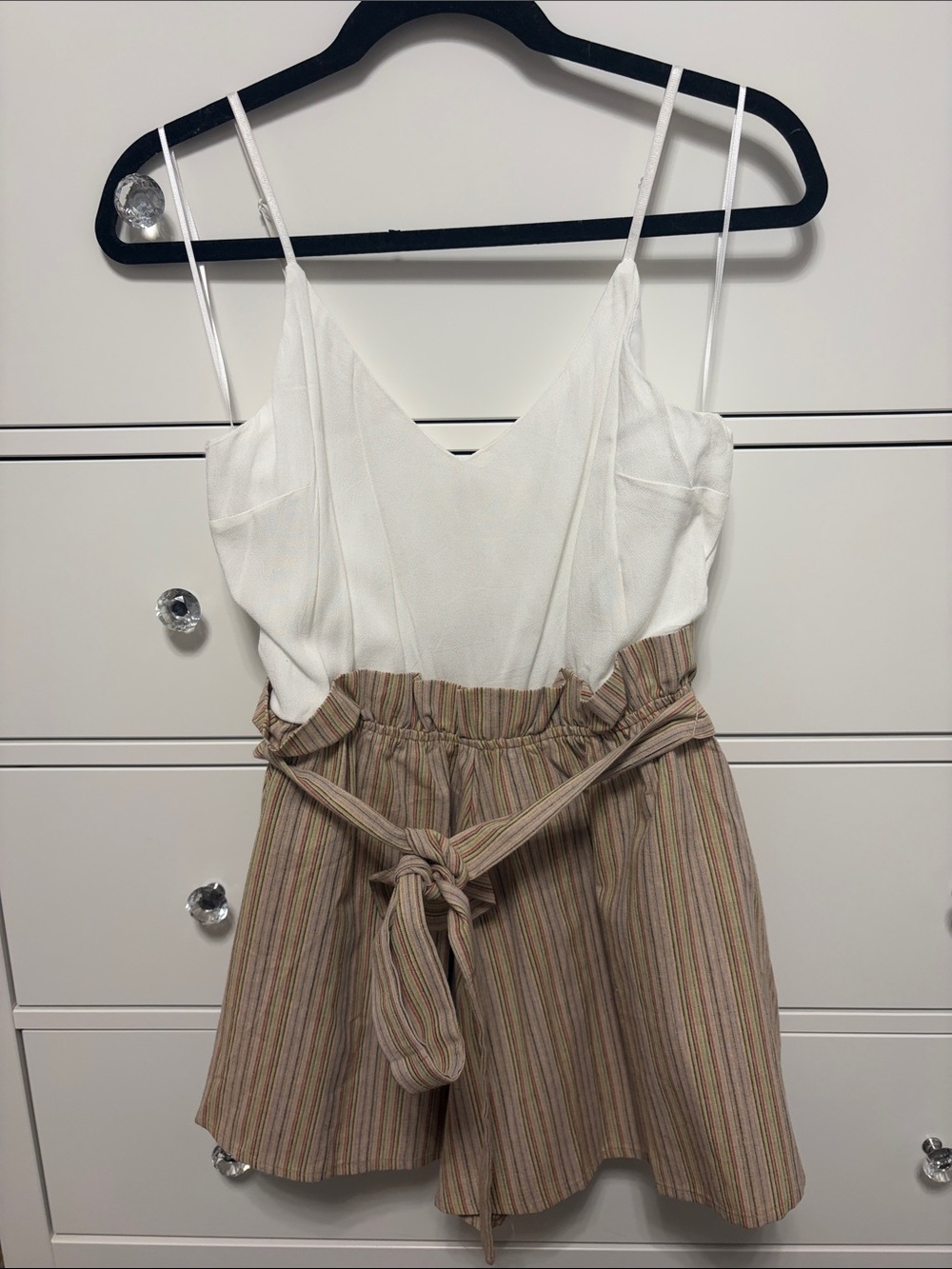 White Cami & Striped Paperbag Waist Romper